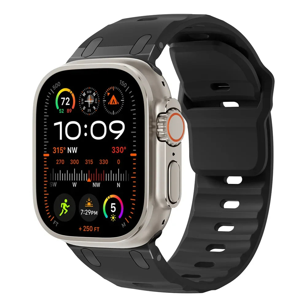 Bracelet Sport Ultra-Soft en Silicone pour Apple Watch Série 9/8/7 & SE/10 avec Boucle en Acier Inoxydable - Conçu pour le  Confort et le Style